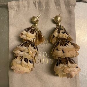 Kendra Scott Lenni Layered Feather Earrings in Cream and Brown